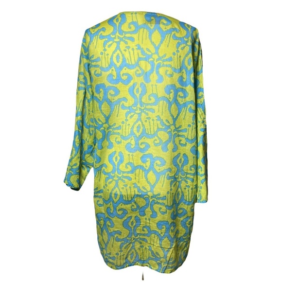 Rock Flower Paper Tunic Swim Cover Up Size Large Blue & Green - Picture 3 of 9